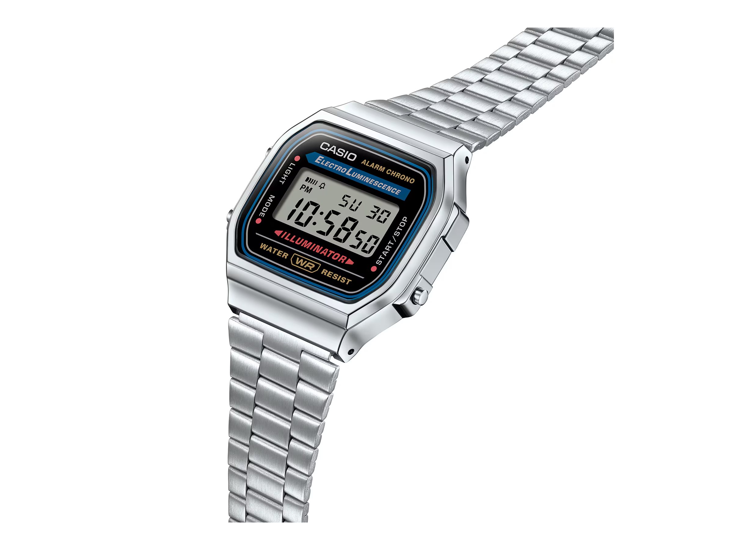 Casio A168WA Unisex-ur digitalt med armbånd i rustfrit stål sølv (A168WA-1WDF)