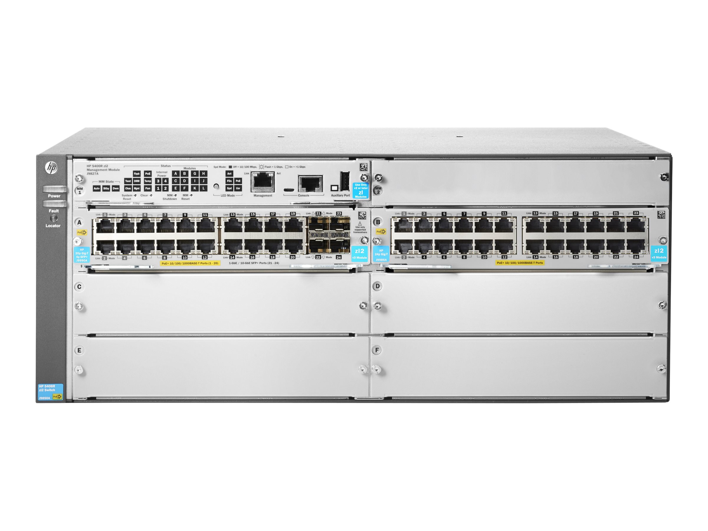 HPE Aruba 5406R 44GT PoE+ / 4SFP+ (No PSU) v3 zl2 - Switch - Administreret - 44 x 10/100/1000 (PoE+) + 4 x 1 Gigabit / 10 Gigabit SFP+ - monterbar på stativ - PoE+