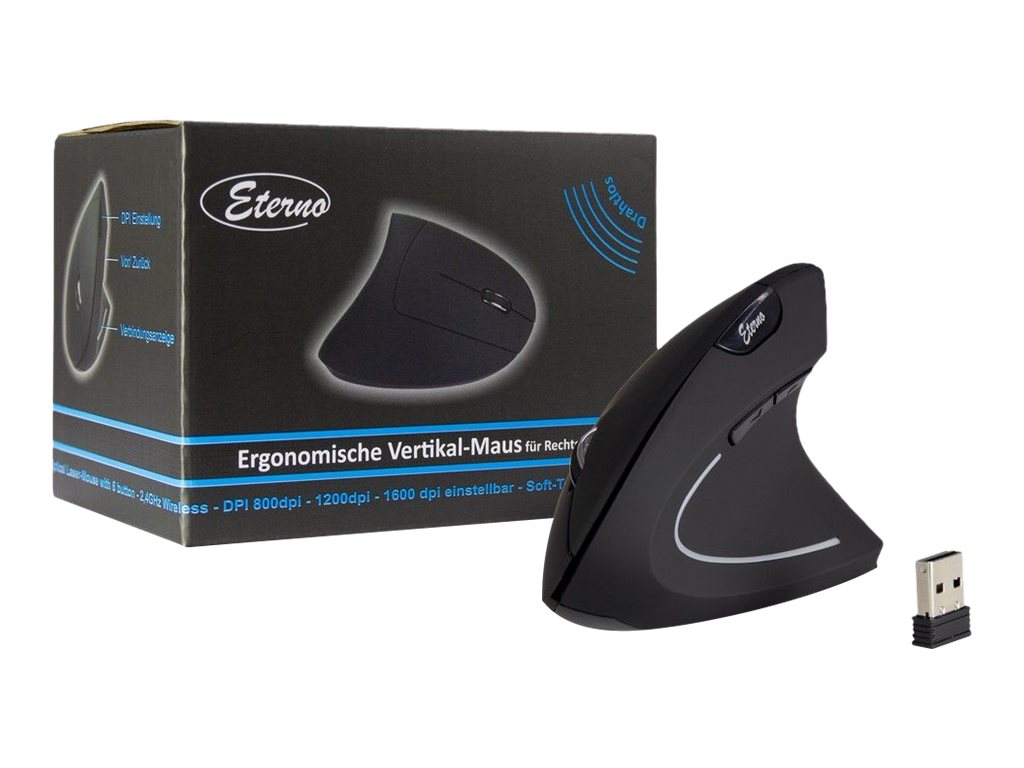 Inter-Tech Eterno KM-206R - Vertical mouse - 6 knapper - Sort