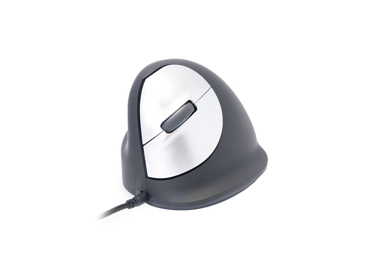 R-Go HE Mouse Ergonomisk mus, Medium (165-195mm), Venstre, Med kabel Kabling Sort Sølv