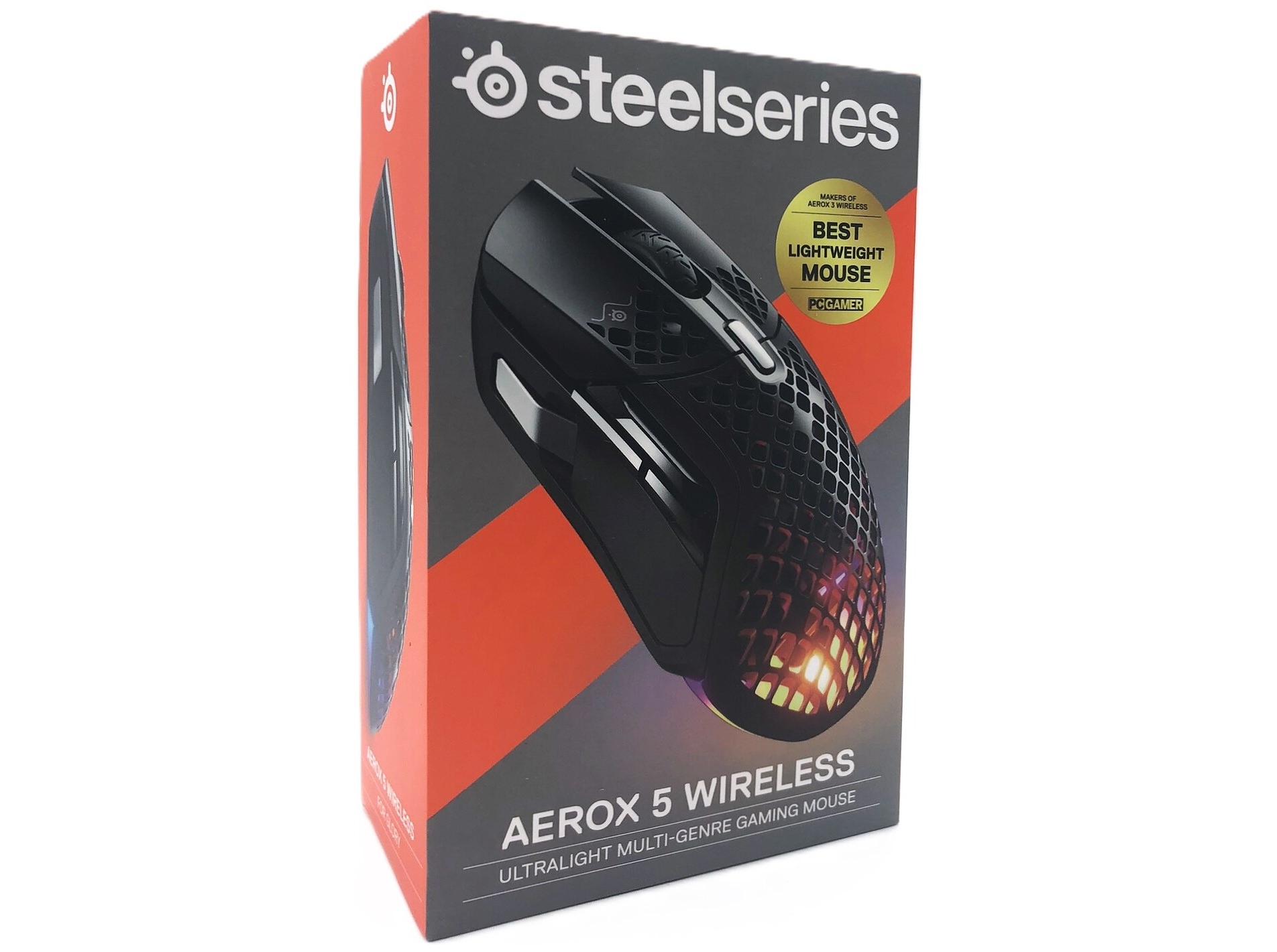 SteelSeries Aerox 5 - Mus - ergonomisk - højrehåndet - optisk - 9 knapper - trådløs, kablet - 2.4 GHz, Bluetooth 5.0, USB - USB-C trådløs modtager - mat sort