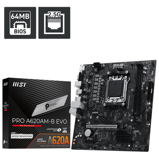 MSI PRO A620AM-B EVO - motherboard - micro ATX - Socket AM5 - AMD A620A Bundkort - AMD A620A - AMD AM5 socket - DDR5 RAM - ATX
