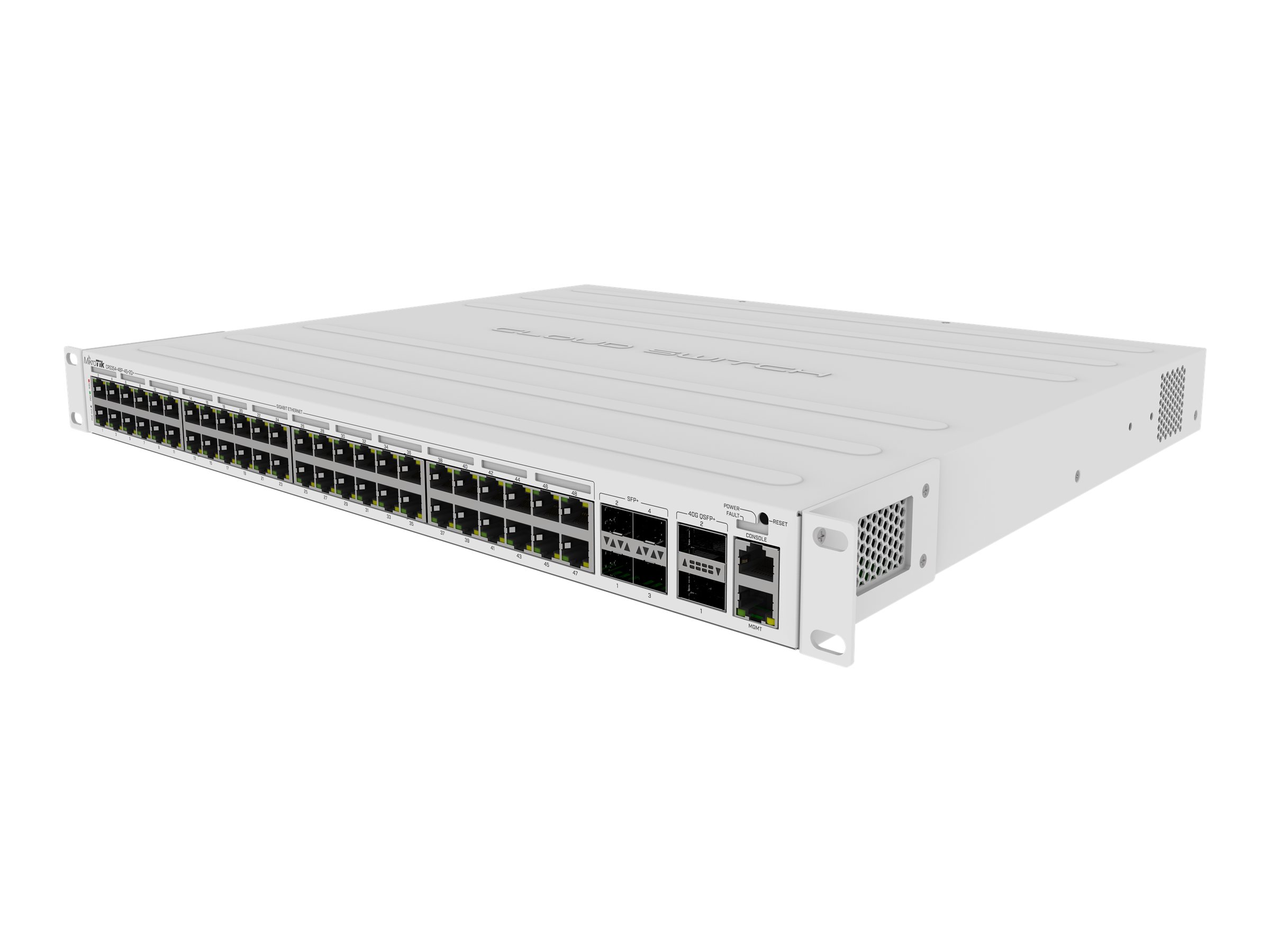 MikroTik CRS354-48P-4S+2Q+RM - Switch - L3 - 48 x 10/100/1000 (PoE+) + 4 x 10 Gigabit SFP+ + 2 x 40 Gigabit QSFP+ - desktop, monterbar på stativ - PoE+ (700 W)