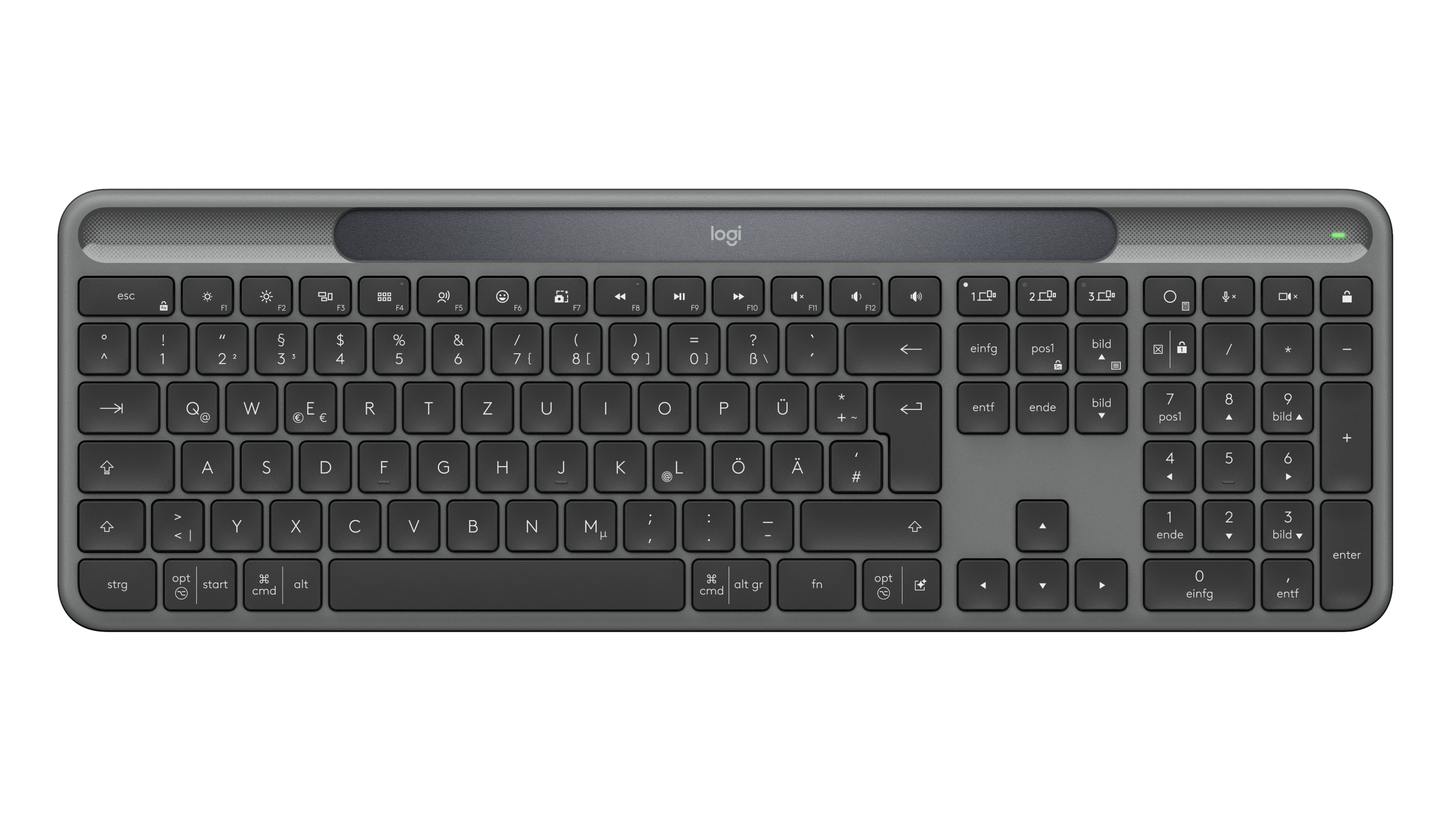 Logitech Signature Slim Solar+ K980 - trådløst tastatur, RF + Bluetooth, QWERTZ (tysk) - Graphite