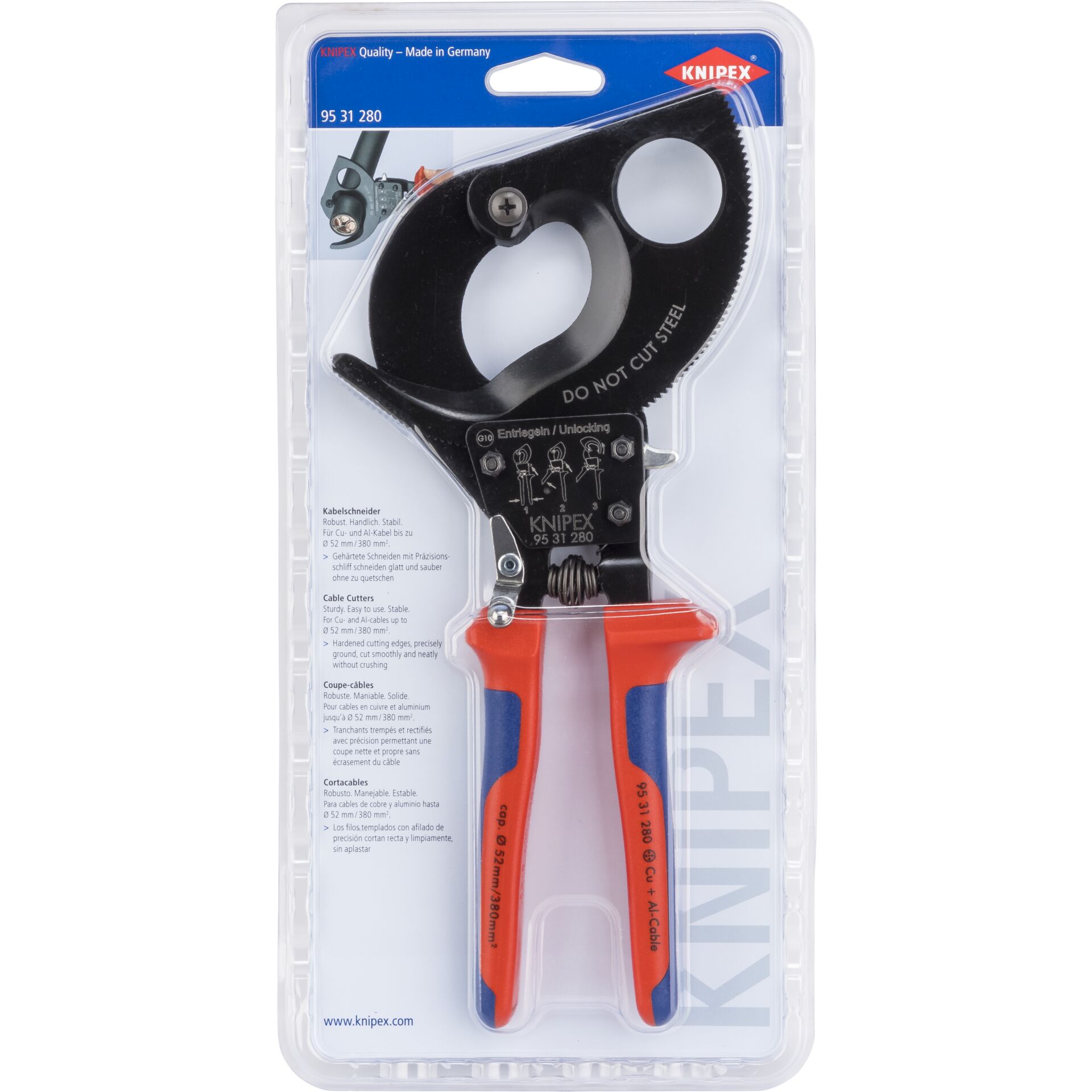 KNIPEX Kabelsaks (skraldeprincip) med flerkomponent-håndtag 280 mm