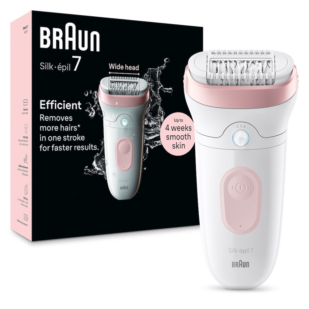 Braun elektrisk epilator - hvid/rosa, trådløs med trimmer