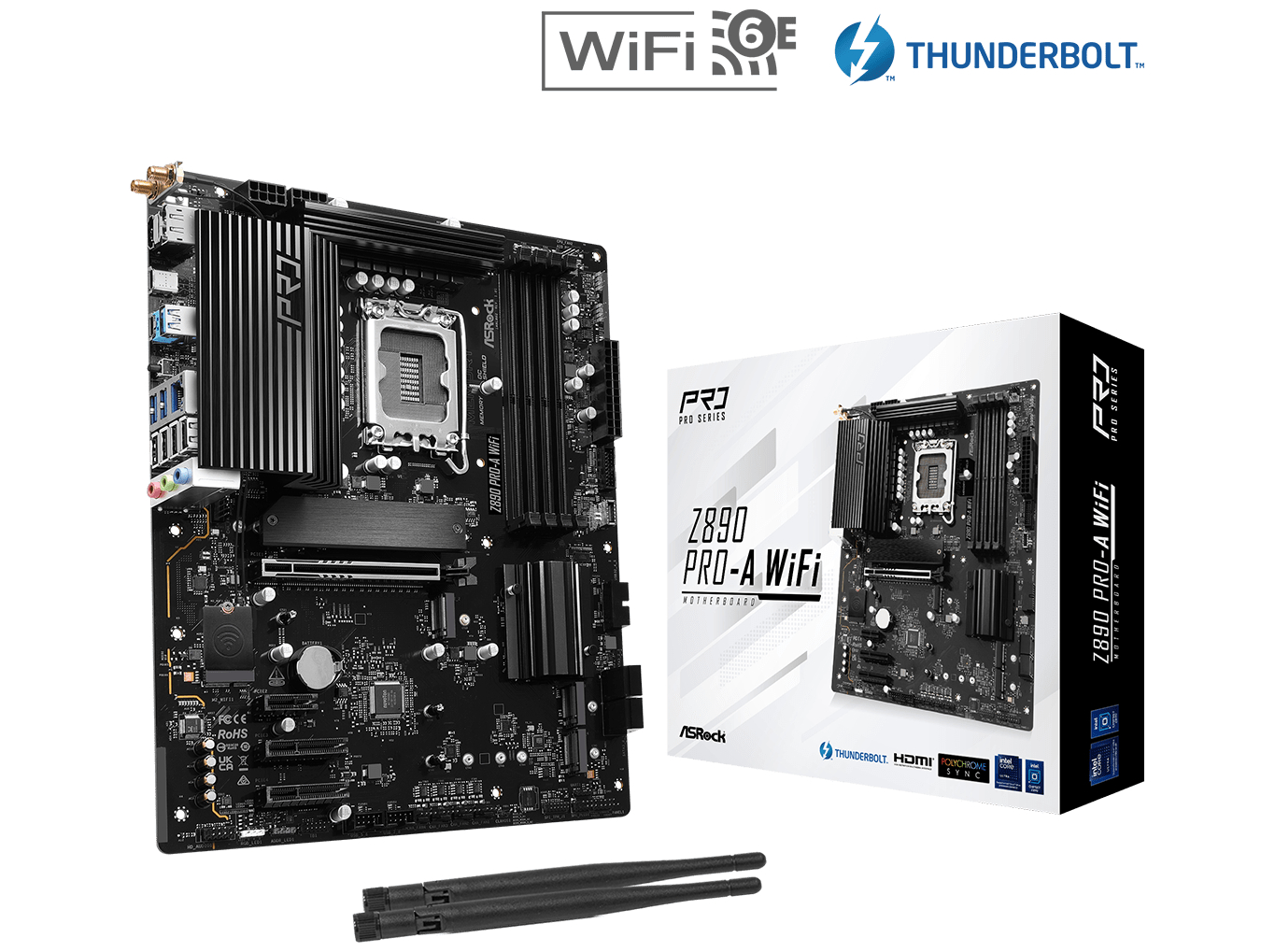 ASRock Z890 PRO-A WiFi - Bundkort - ATX - LGA1851 sokkel - Z890 Chipset - USB4, USB-C 3.2 Gen 2x2, USB 3.2 Gen 2, USB 3.2 Gen 1 - 2.5 Gigabit LAN, Bluetooth, Wi-Fi 6E - onboard grafik (CPU påkrævet) - HD Audio (8-kanaler)