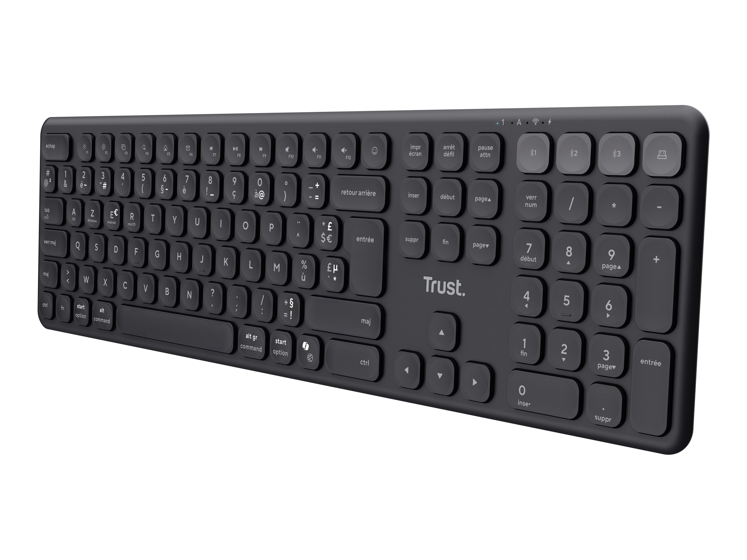 Trust Vaiya - Tastatur - flere enheder - full size - trådløs - 2.4 GHz, Bluetooth - QWERTY - USA - sort