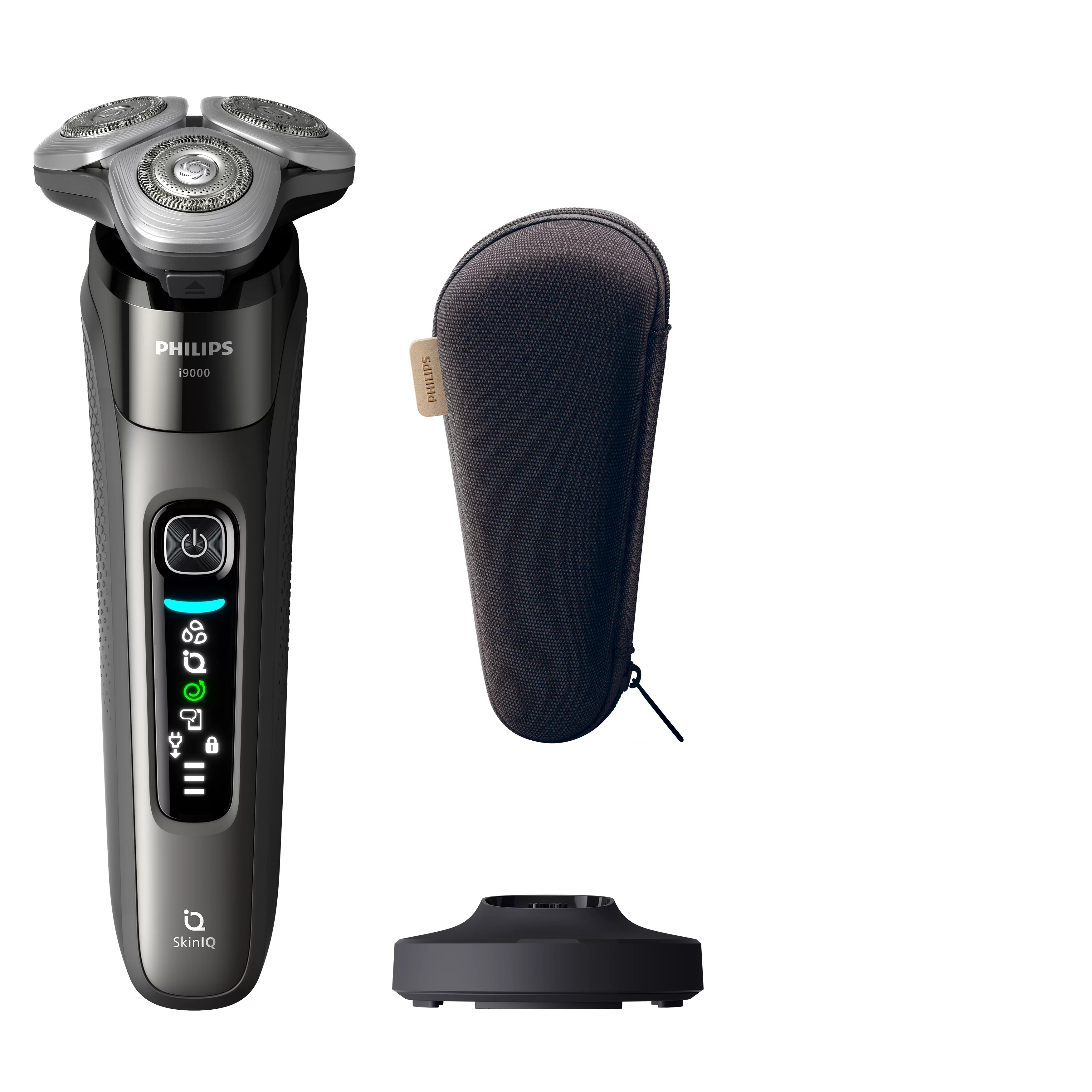 Philips i9000 X9002 Elektrisk shaver til våd og tør barbering med SkinIQ, Rotations shaver, Grå, SkinIQ, Rustfrit stål, Android, iOS, Batteri