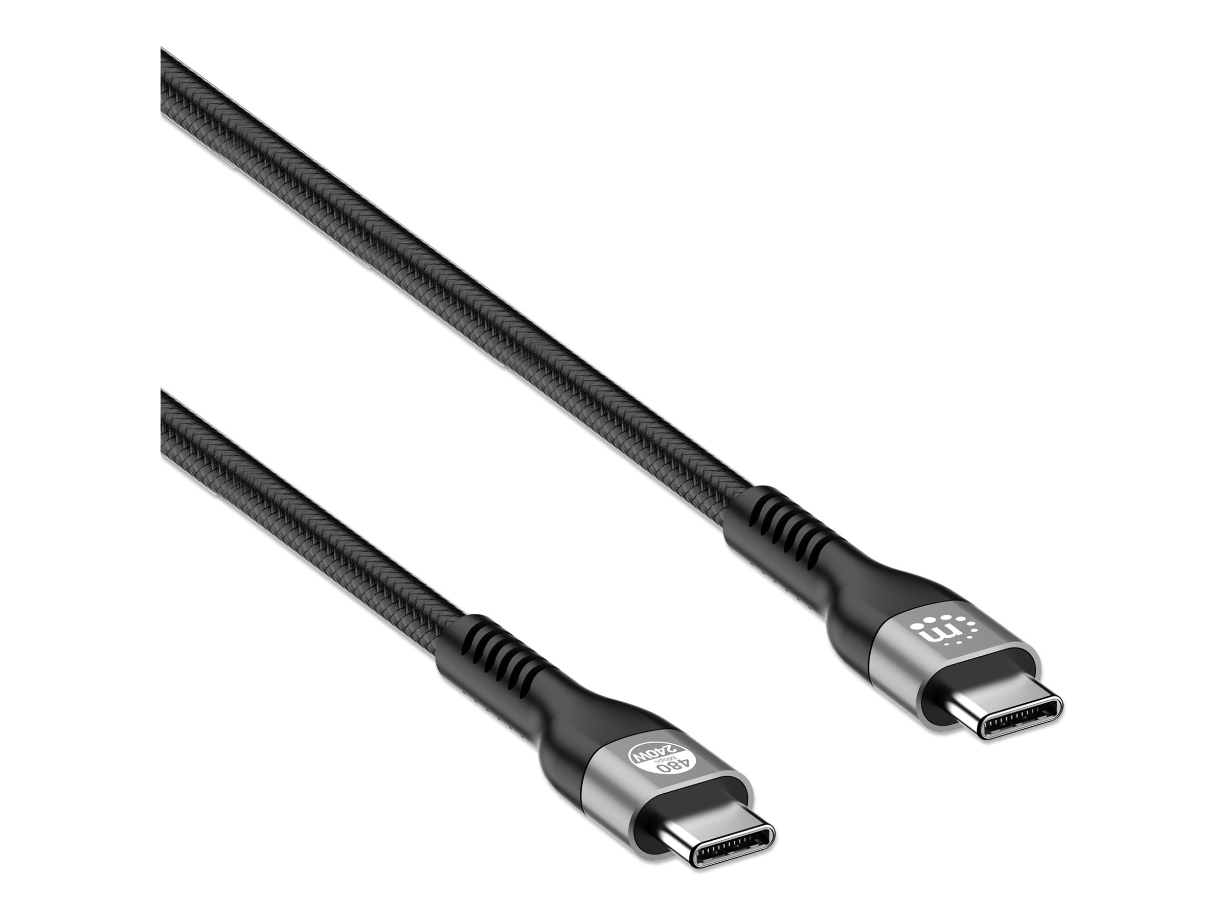 Manhattan USB-C to USB-C Cable (240W), 2m, Male to Male, Black, 480 Mbps (USB 2.0), Extended Power Range (EPR) charging up to 240W (Note additional