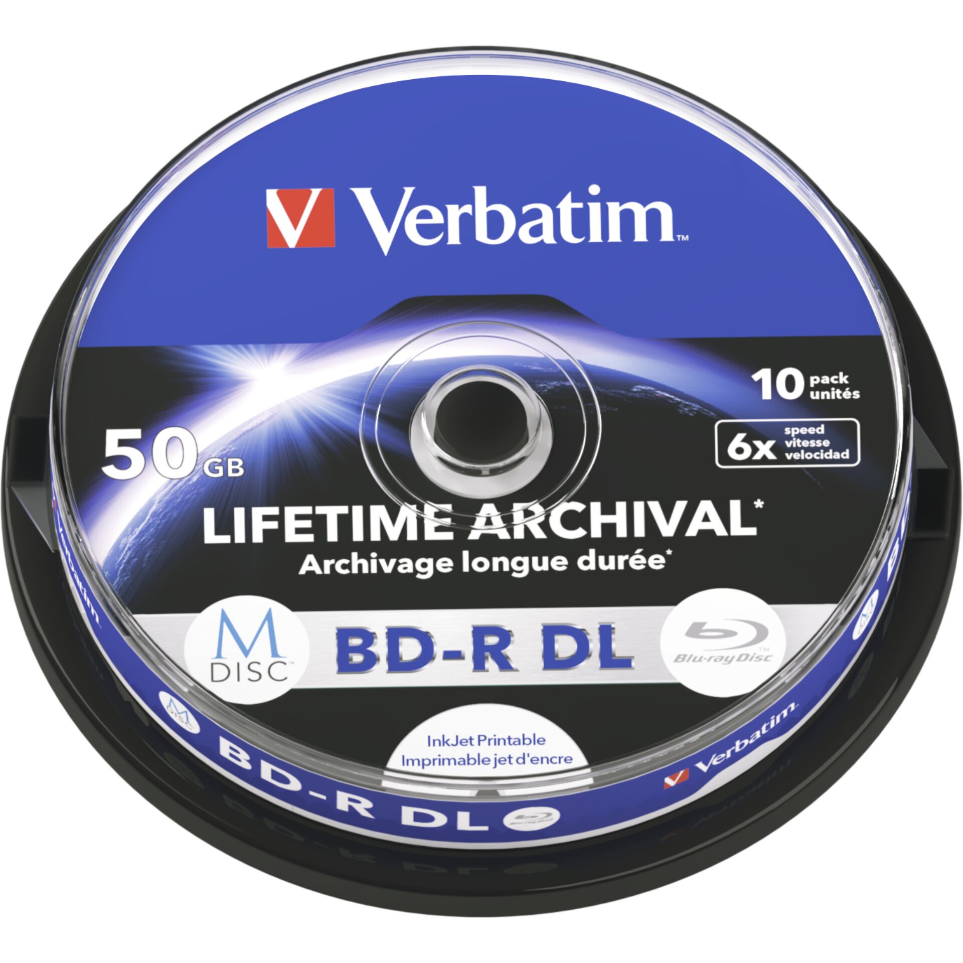 Verbatim M-Disc - 10 x BD-R DL - 50 GB 6x - printbar overflade for ink jet - spindle