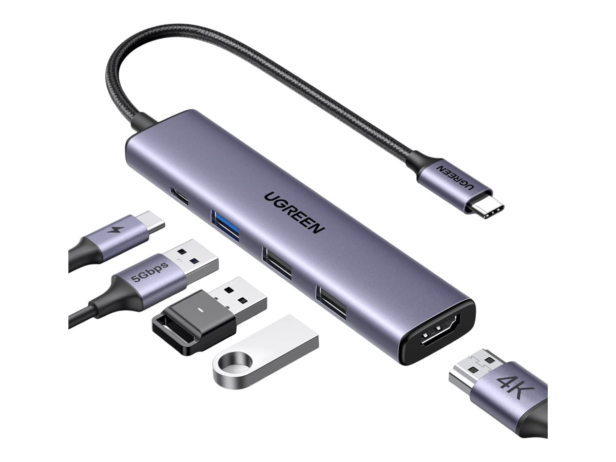 UGREEN 5-in-1 USB-C to 1*USB.3.0+2*USB.2.0+HDMI Hub with USB-C Power Supply
