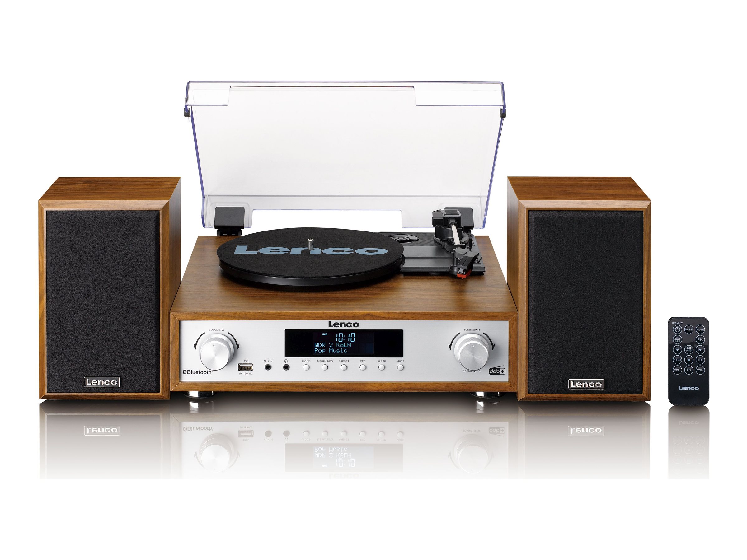 Lenco MC-160WD - HiFi Stereo system with Record Player DAB+/FM radio and Bluetooth® - Wood - Pladespiller