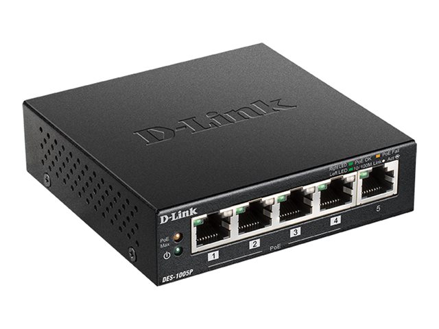D-Link DES-1005P 5-Port Fast Ethernet PoE Unmanaged Desktop Switch