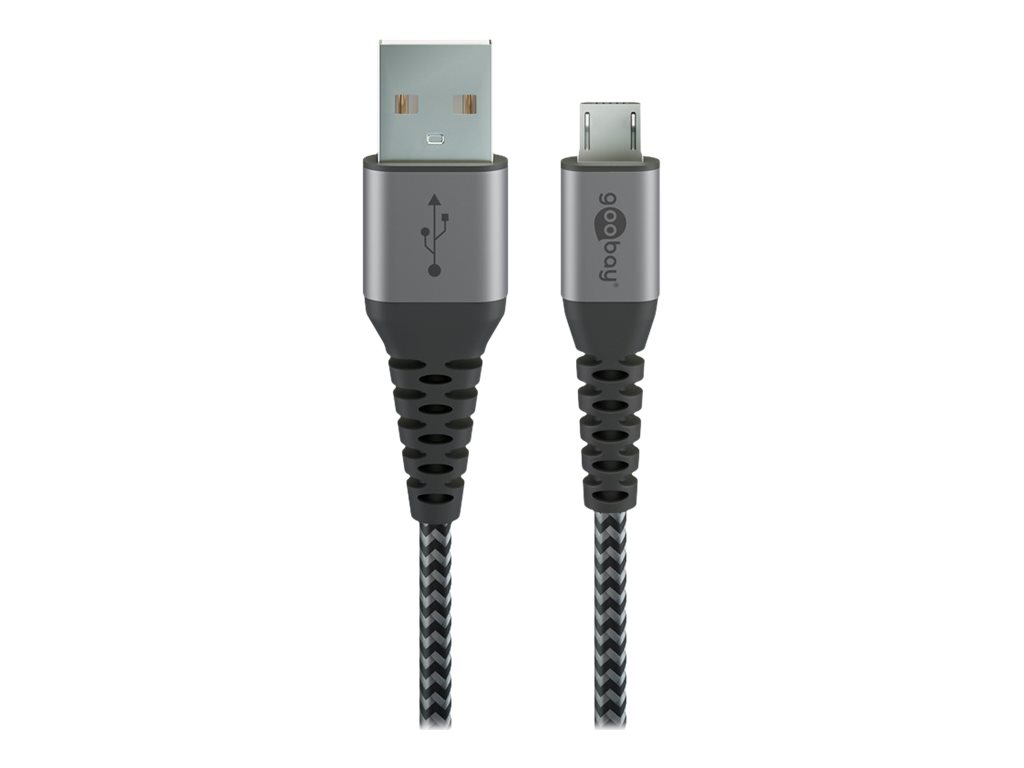 Goobay Micro-USB till USB-A textilkabel med metallkontakter 1 m elegant och extra robust anslutningskabel för enheter med Micro-USB-anslutning