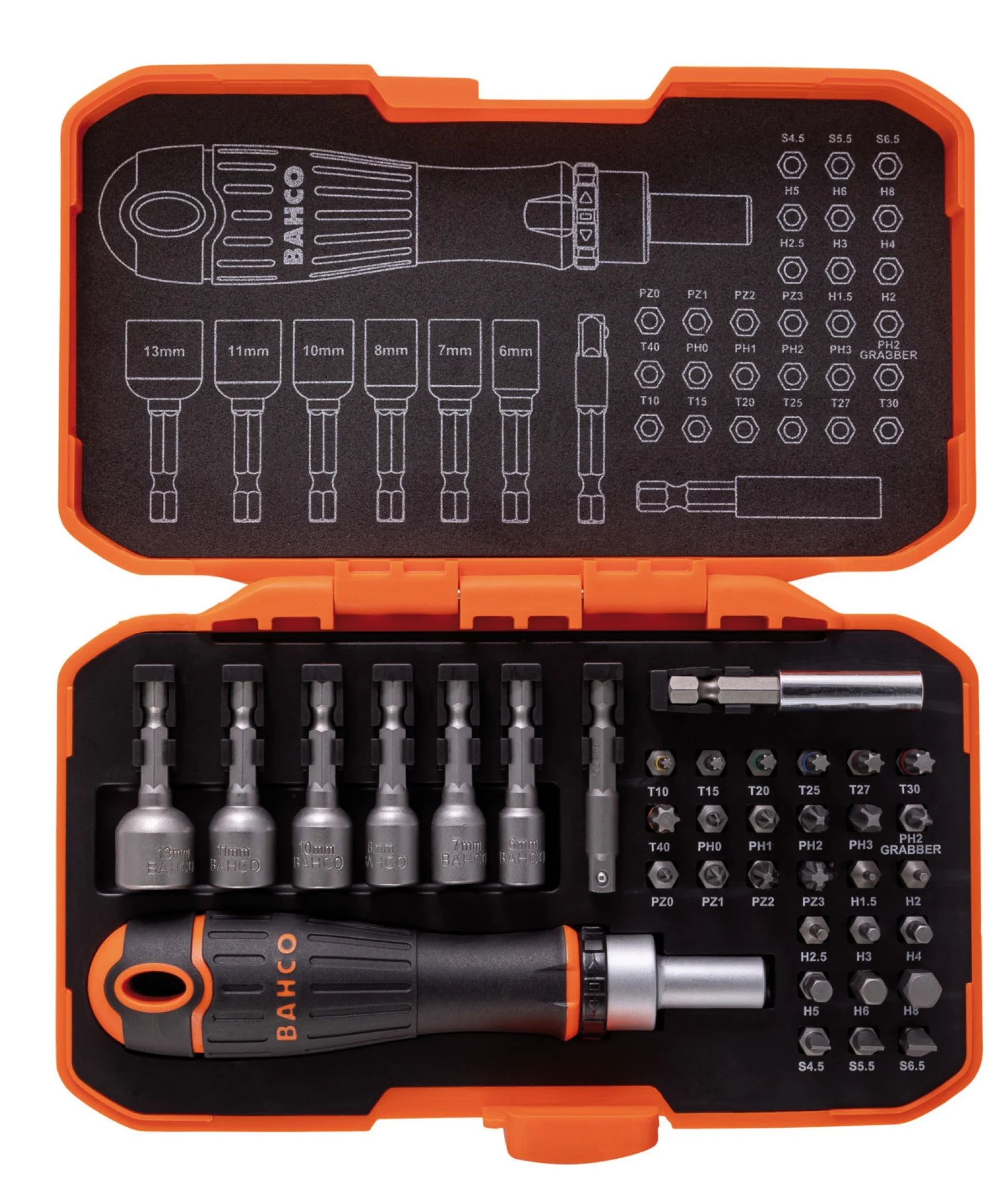 Bahco bitssæt 36 dele med bits, bolt bits og leveres inkl. skralde-skruetrækker