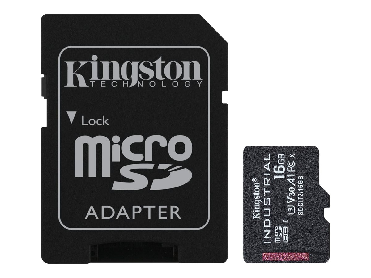 Kingston Industrial - Flashhukommelseskort (microSDHC til SD adapter inkluderet) - 16 GB - A1 / Video Class V30 / UHS-I U3 / Class10 - microSDHC UHS-I