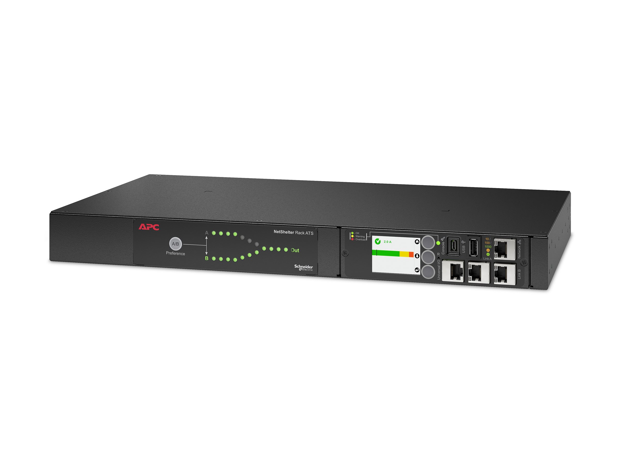 APC NetShelter - Automatisk transferkontakt (rackversion) - AC 207-253 V - 3700 VA - 1-faset - Ethernet 10/100/1000, USB - output-stikforbindelser: 9 - 1U - 2.44 m ledning - sort