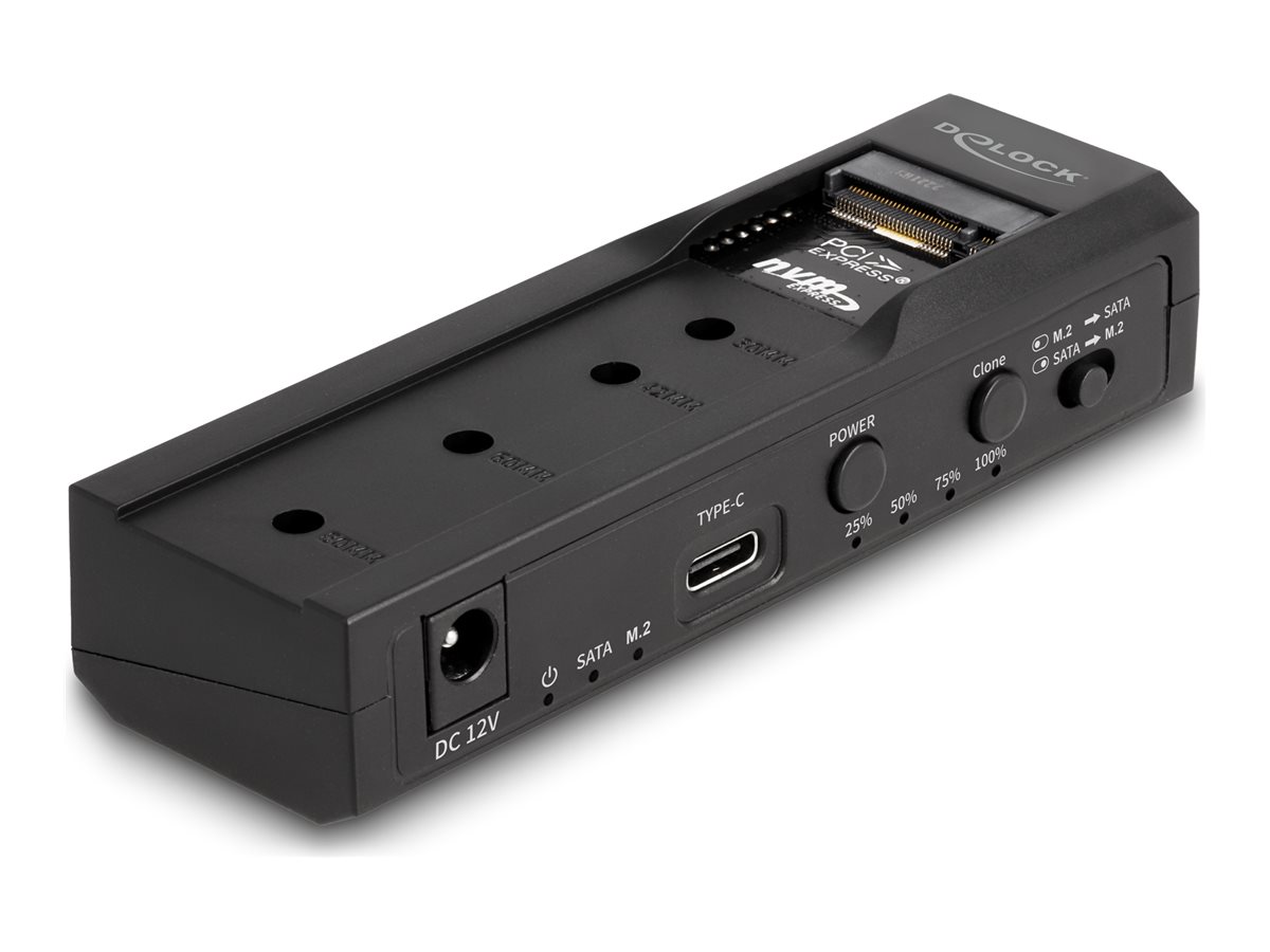 USB-C konverter DELOCK til 1 x M.2 NVMe SSD + 1 x 2,5" SATA SSD/HDD med klonefunktion