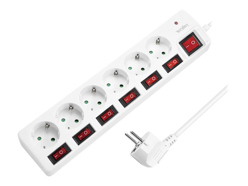 Stikkontakt med separate kontakter 6-vejs Hvid