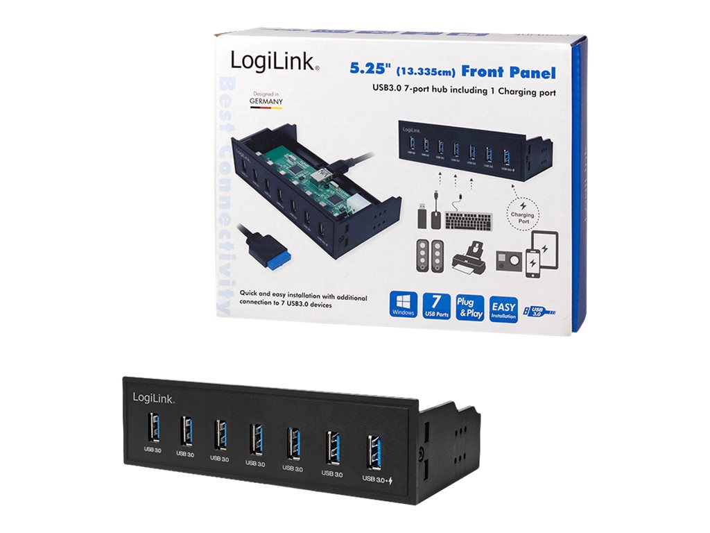LogiLink USB 3.0 hub, 7-port 5.25" internal, with fast charging port Sort