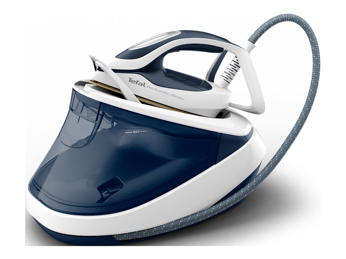 Tefal Pro Express Ultimate II GV9712E0 - Dampstrygejern med automatisk afbrydelse - såleplade: Durilium Airglide Autoclean Ultra Thin - 3000 W - hvid/blå