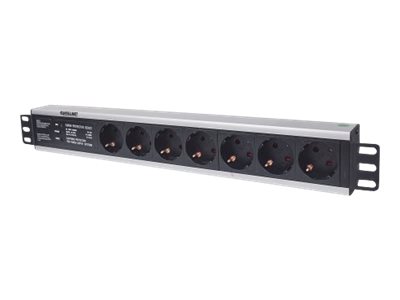 Intellinet 19" 1.5U Rackmount 7-Way Power Strip - German Type", With Surge Protection, 3m Power Cord (Euro 2-pin plug) Stikdåse 7-stik 16A Sort 3m