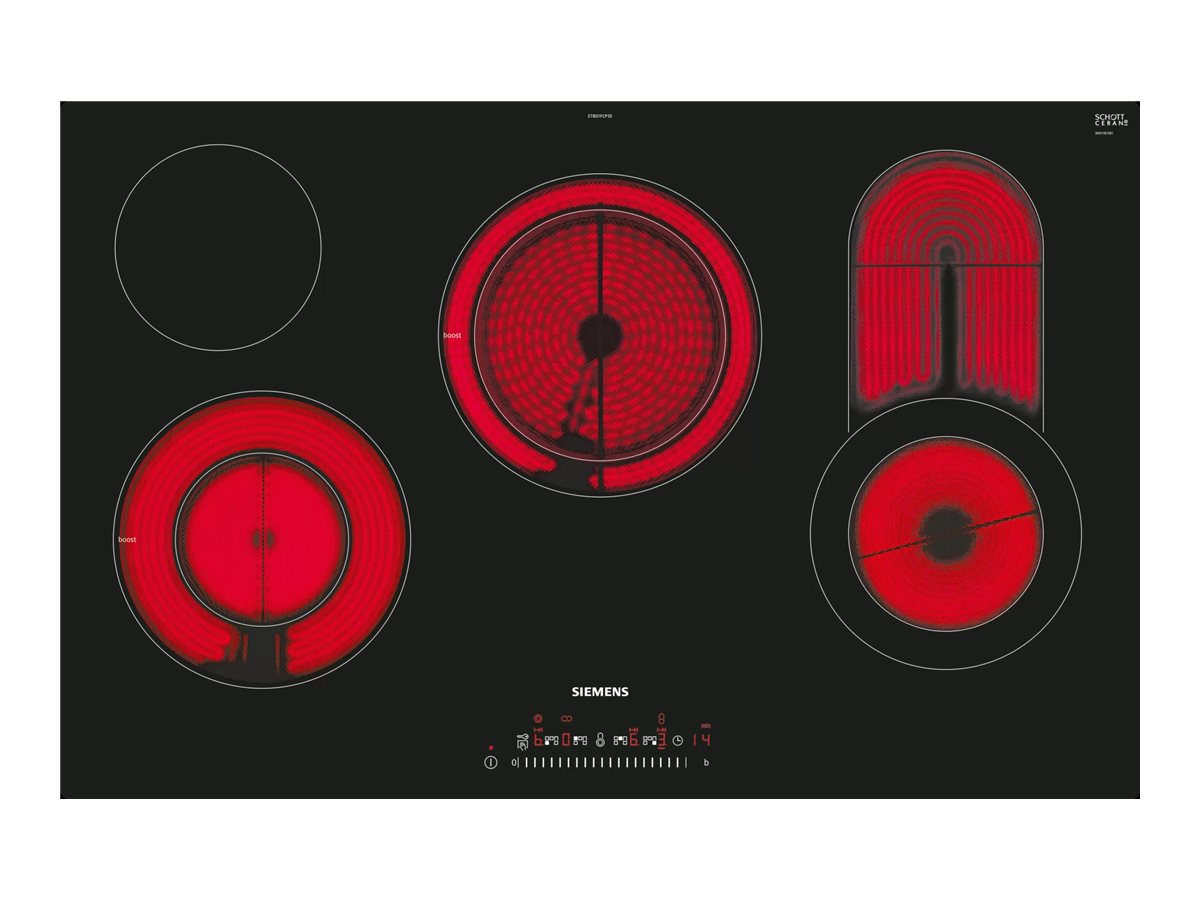 Siemens iQ300 ET801FCP1D - Keramisk kogeplade - 4 plader - Niche - bredde: 78 cm - dybde: 50 cm - skyl - sort