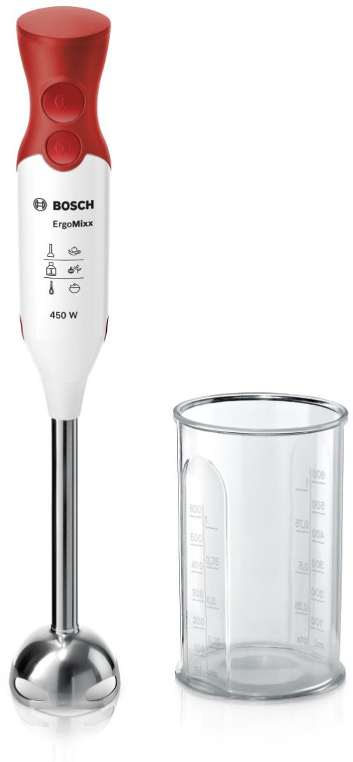BOSCH ErgoMixx håndblender 450 W - hvid/rød, inkl. 600 ml målebæger