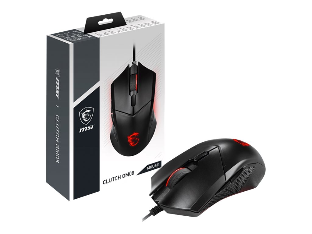 MSI Maus Clutch GM08 Gaming Maus Black USB - Mus - Optisk - 6 knapper - Sort