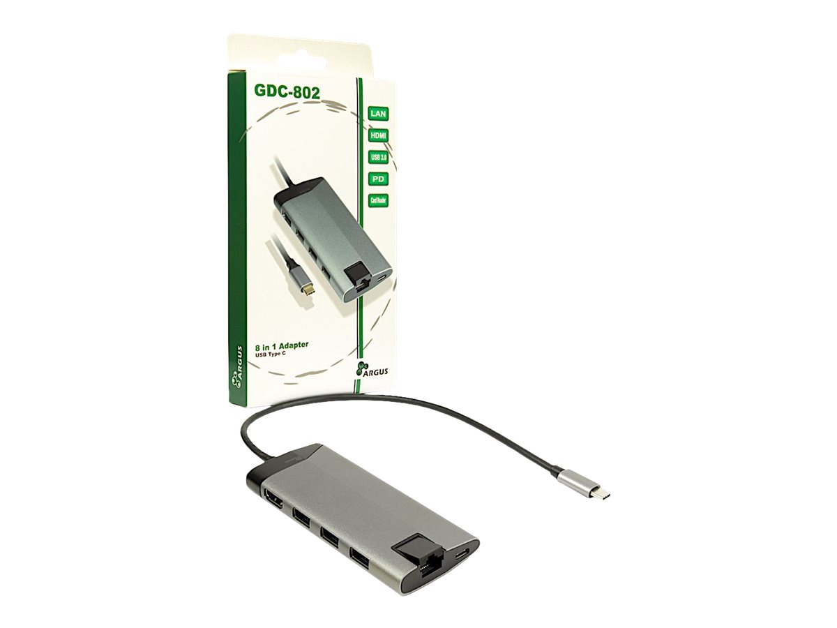 Inter-Tech GDC-802 USB-C hub 7-i-1 - grå