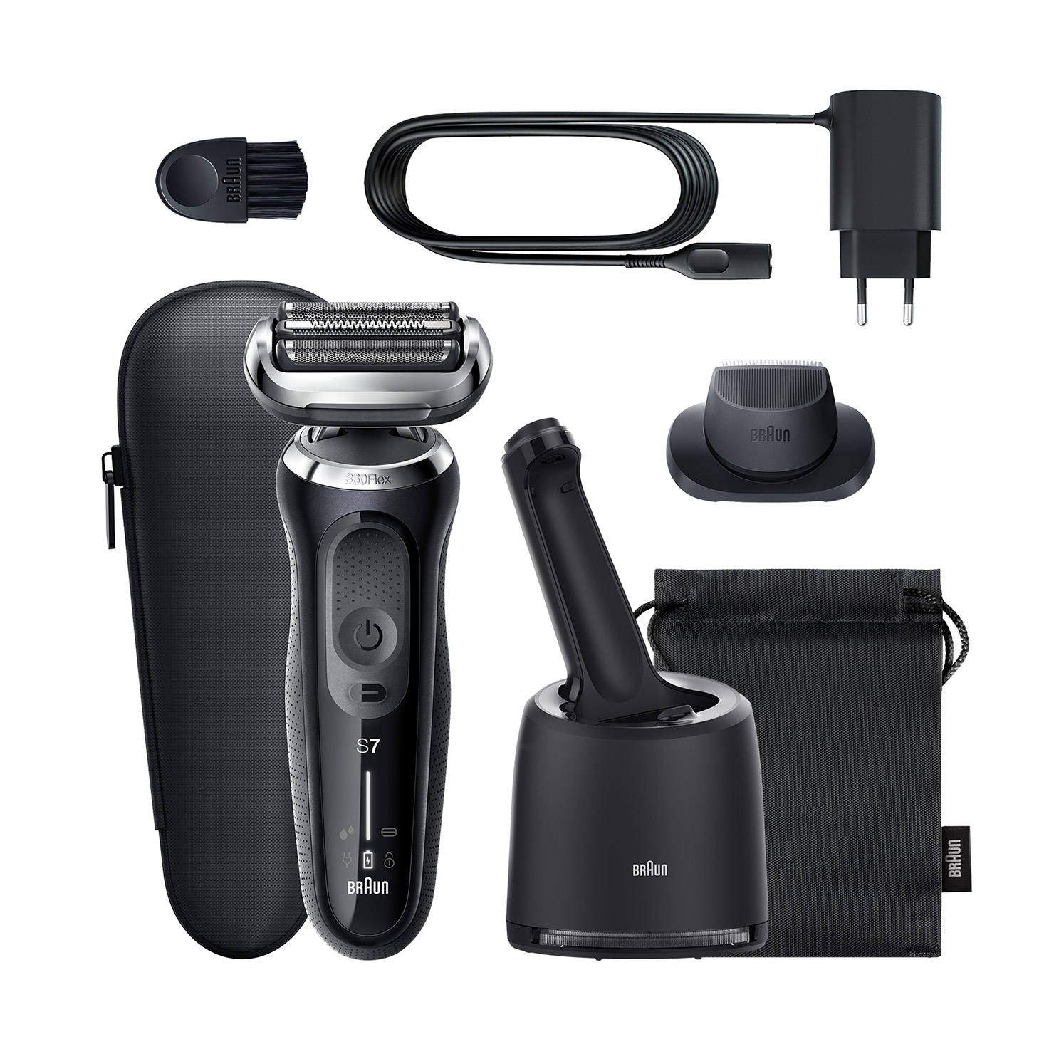 Braun Series 7 71-N7200cc, Folie shaver, Sort, 360°, Rustfrit stål, Knapper, LED
