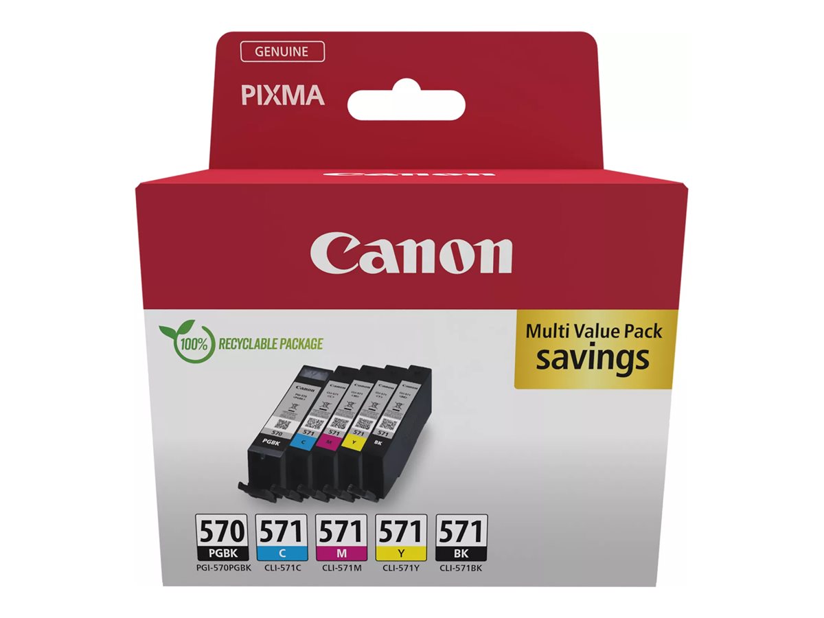 Canon PGI 570/CLI-571 PGBK/BK/C/M/Y Multi Pack Sort Gul Cyan Magenta Pigmenteret sort Blækbeholder billede