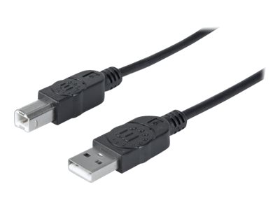 Manhattan USB-A to USB-B Cable, 1.8m, Male to Male, Black, 480 Mbps (USB 2.0), Hi-Speed USB, Lifetime Warranty, Polybag USB-kabel 1.8m Sort