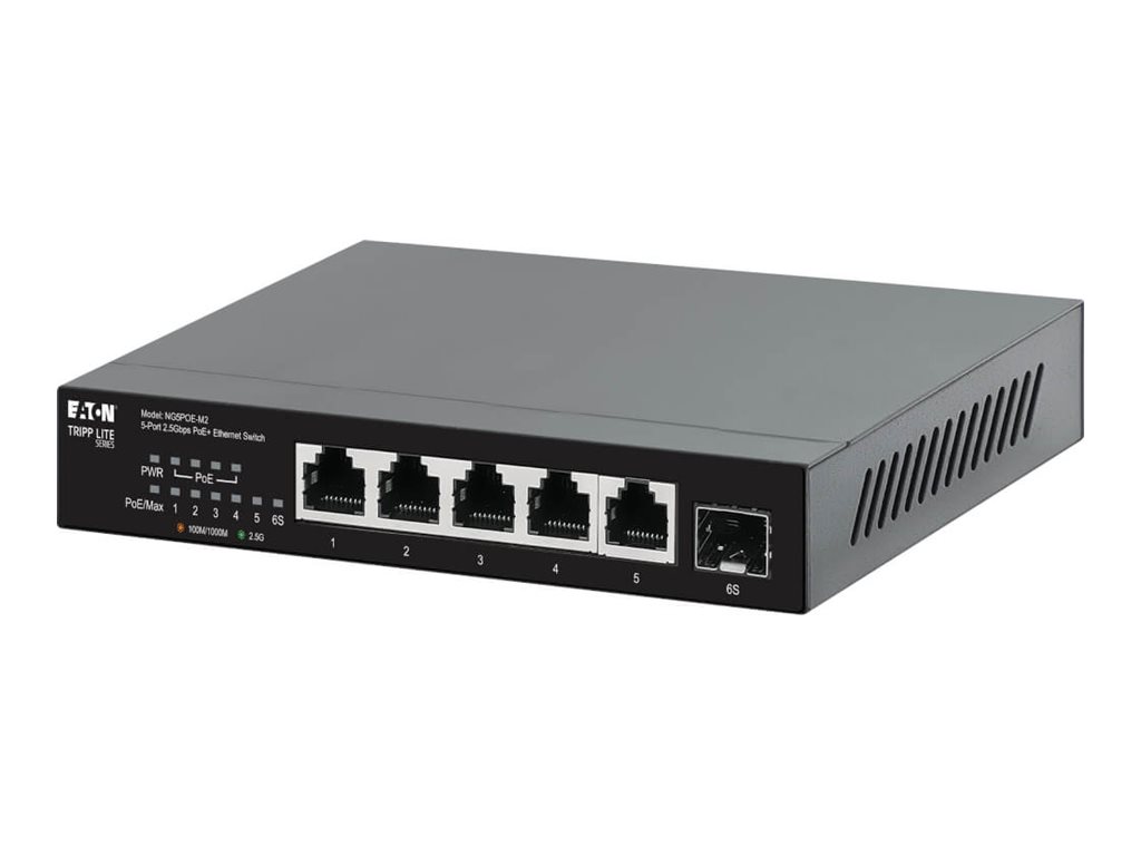Eaton Tripp Lite series Desktop Gigabit Ethernet Unmanaged Switch PoE+ Pass-Through 5-Port 2.5 Gbps 70W Metal Switch 5-porte 2.5 Gigabit Ethernet PoE+