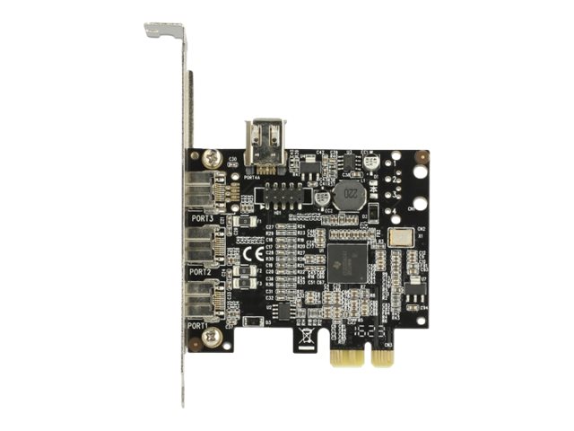 DeLock PCI Express Card > 3 x external FireWire B 1 x internal FireWire A FireWire adapter PCI Express x1 800Mbps