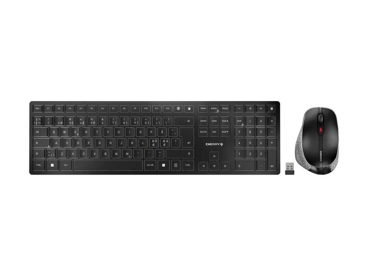 Cherry Dw 9500 Slim Tastatur Mus Inkluderet Rf Trådløs + Bluetooth Qwerty Nordisk Sort, Grå Cherry Sx Nordisk