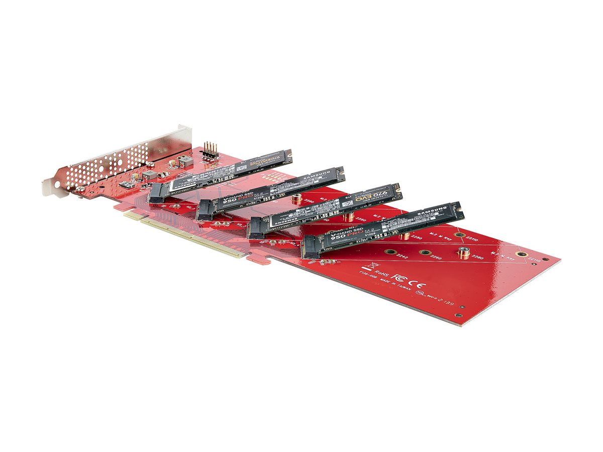 StarTech.com Quad M.2 PCIe Adapter Card, x16 Quad NVMe or AHCI M.2 SSD to PCI Express 4.0, Up to 7.8GBps/Drive, For 2242/2260/2280/22110mm PCIe M-Key