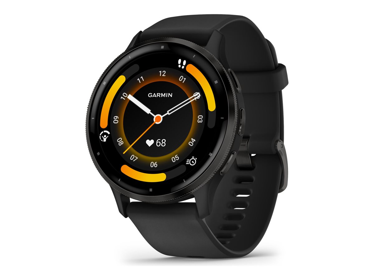 Garmin Venu 3 - 45 mm - sort fiberforstærket polymer - smart ur med bånd - silikone - håndledsstørrelse: 135-200 mm - display 1.4 - 8 GB - Bluetooth, Wi-Fi, ANT+ - 30 g