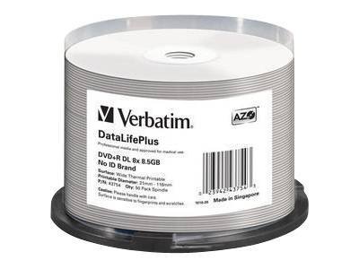 Verbatim DataLifePlus Professional - 50 x DVD+R DL - 8.5 GB 8x - bred overflade til udskrivning med termotryk - spindle