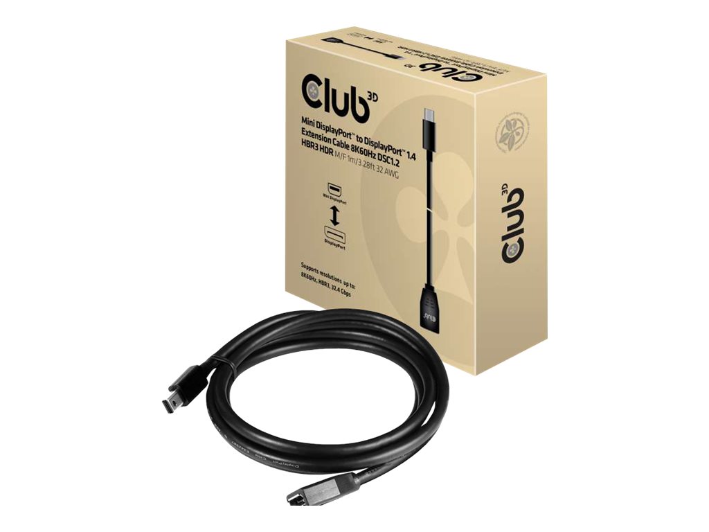 Club 3D CAC-1121 Mini DisplayPort til DisplayPort 1.4 forlængerkabel 1 m Sort