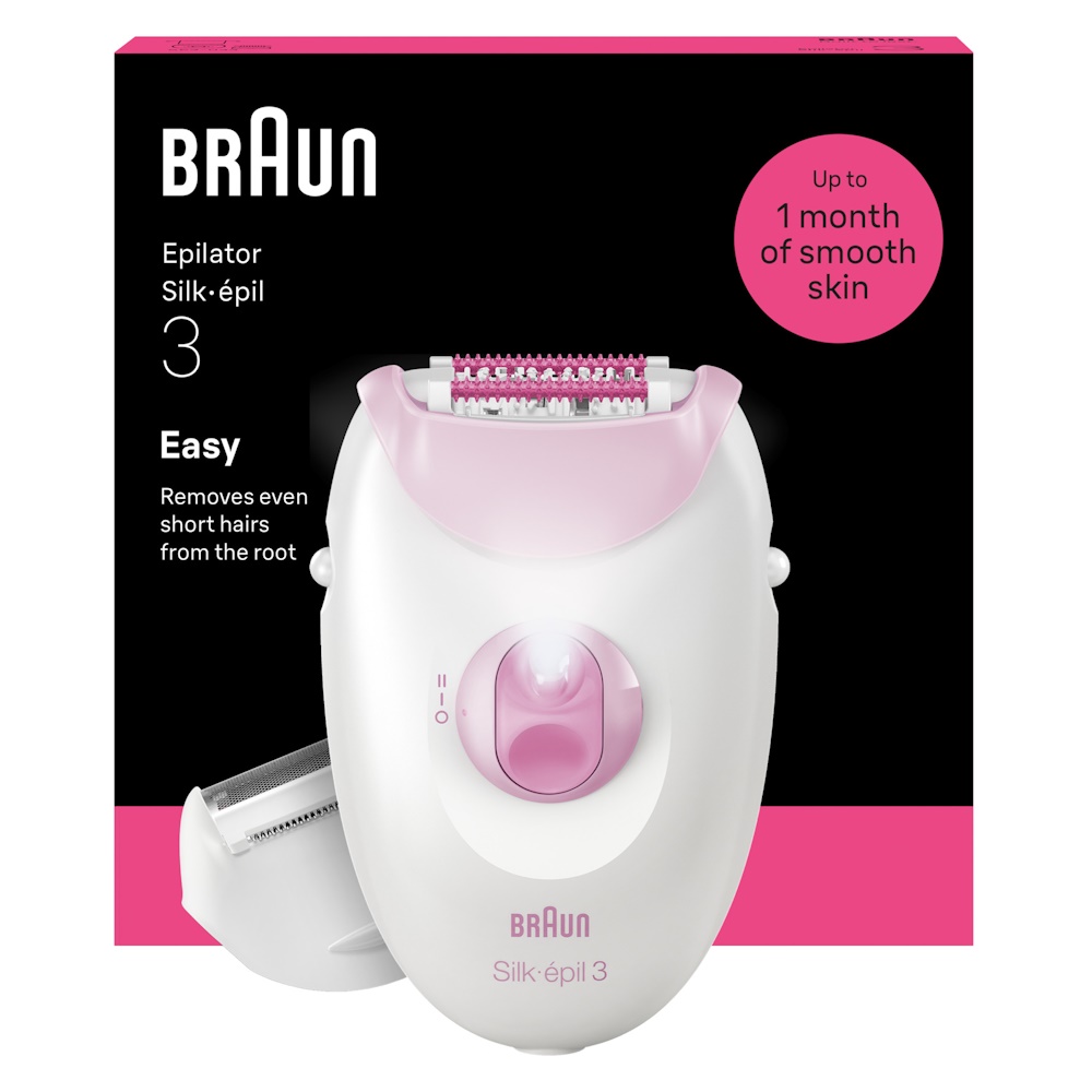 Epilator Silk-épil 3 med ledning, langtidsholdbar glat hud, 3-031, Pink