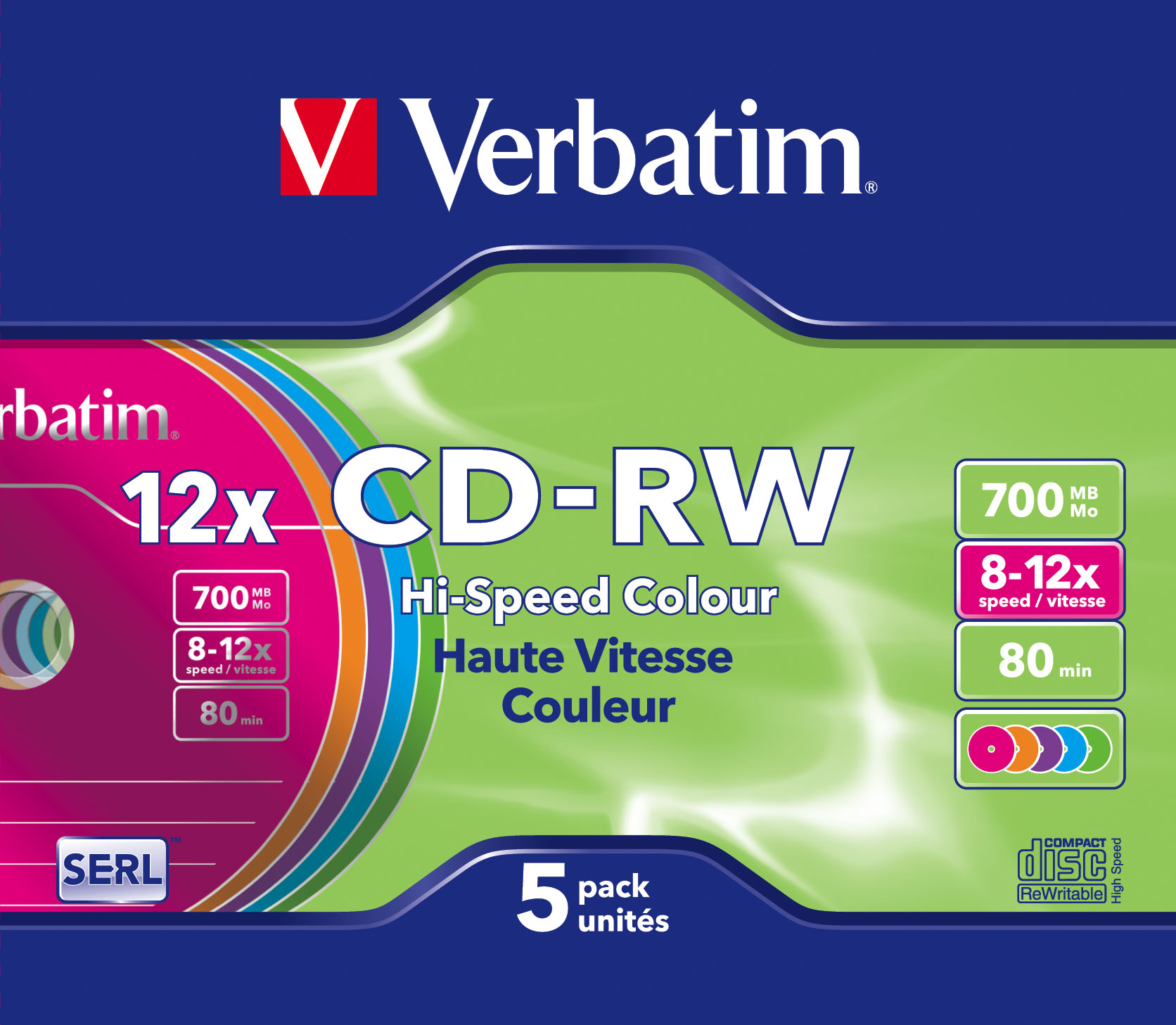 Verbatim DataLifePlus Hi-Speed - 5 x CD-RW - 700 MB (80 min) 8x - 12x - tynd cd-boks