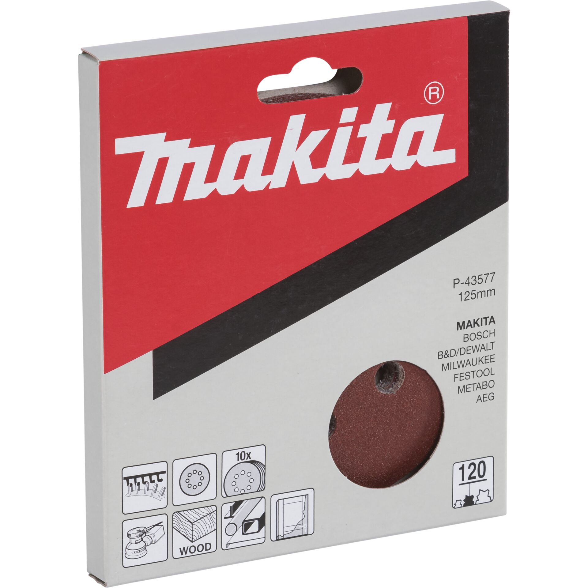 Makita - Sandpapirsark - for træ, metal - 10 stykker - 125 mm - rund - kornstørrelse: P120 - 125 mm