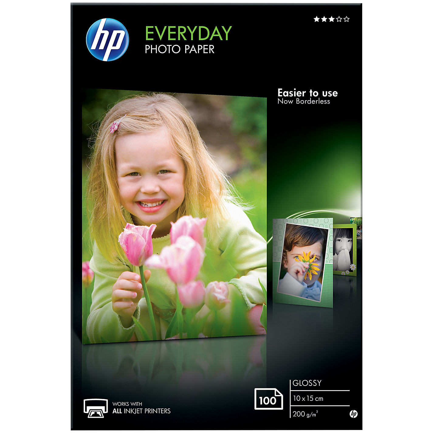 HP Everyday Photo Paper - Skinnende - 8 millioner - 100 x 150 mm - 200 g/m² - 100 ark fotopapir - for Deskjet 21XX, 2622, 36XX  ENVY 5010  Officejet 52XX, 80XX  Photosmart B110, Wireless B110