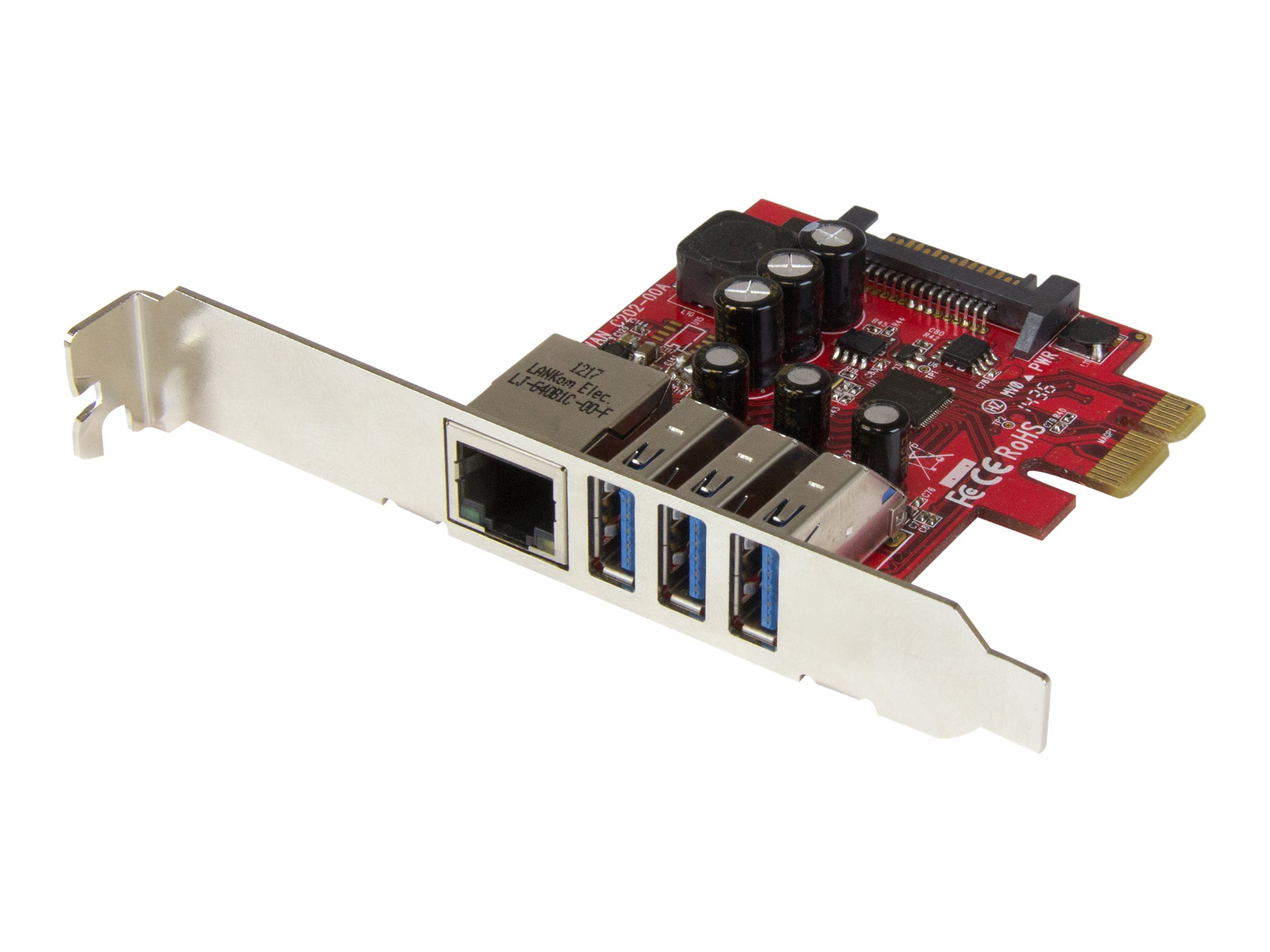 Startech 3 Port PCI Express USB 3.0 Card + Gigabit Ethernet - Fits Standard & Low-Profile PCs - UASP Supported - Optional SATA Power (PEXUSB3S3GE) - Netværk / USB-adapter - PCIe 2.0 lavprofil - USB 3.0 x 3 + 1000Base-T x 1