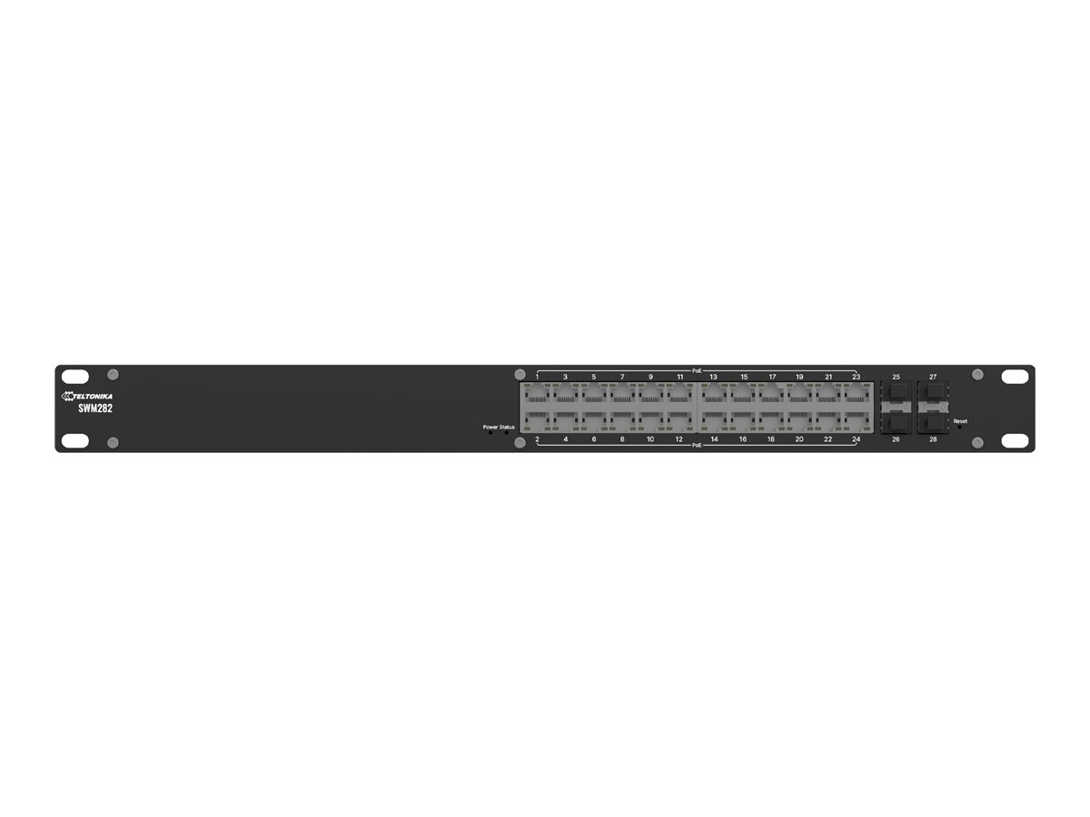 Teltonika SWM282 - Switch - L2+ - Administreret - 24 x 10/100/1000 (PoE+) + 4 x Gigabit SFP - Rackmonterbar - PoE+ (300 W) - med 2 års RMS-administration