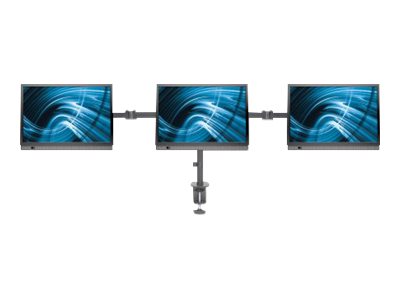 Manhattan TV & Monitor Mount, Desk, Double-Link Arms, 3 screens, Screen Sizes: 10-27", Black, Clamp Assembly, Triple Screen, VESA 75x75 to 100x100mm, billede