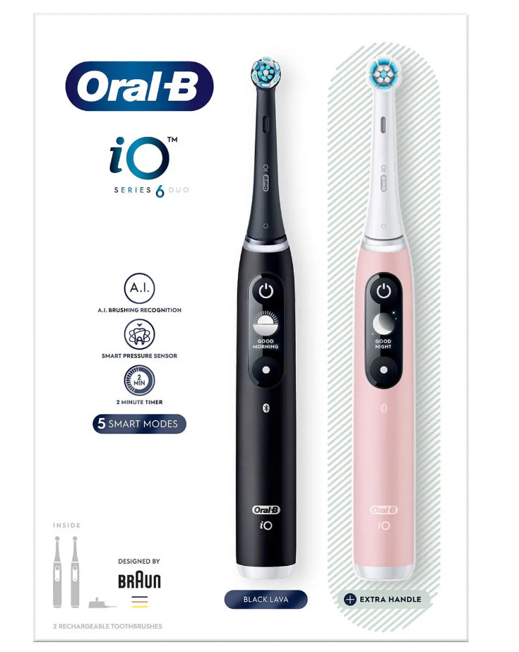 Oral-B iO Series 6 DUO Elektrisk tandbørste sæt - Black Lava og Pink Sand
