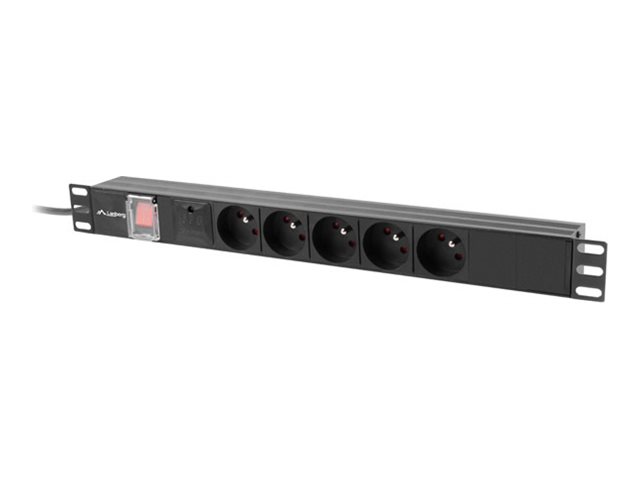 Lanberg PDU-05E-0200-BK Strømfordelingsenhed 5-stik 16A Sort 2m